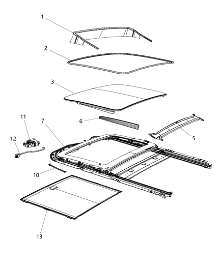 2017 Jeep Grand Cherokee Sunroof Glass & Component Parts Diagram 2 - Thumbnail