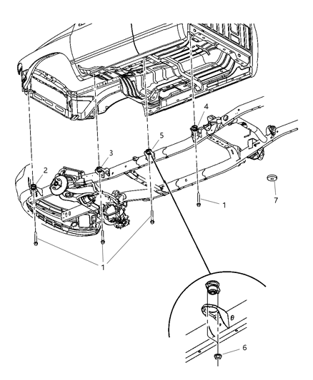 2007 Dodge Ram 3500 Cab Chassis Body Hold Down & Front End Mounting Diagram 1 - Thumbnail