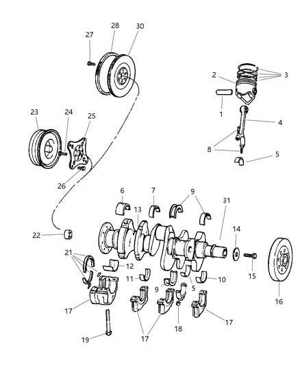 1999 Dodge Dakota Crankshaft , Piston & Torque Converter Diagram 2 - Thumbnail
