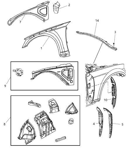 2011 Dodge Challenger Fender Front Diagram for 4816164AF