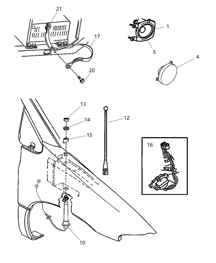 1998 Dodge Grand Caravan Speaker, Front Diagram for 4685572AB