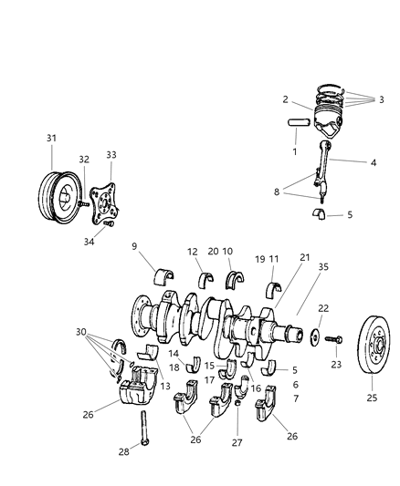 1998 Dodge Ram Van Crankshaft , Piston & Torque Converter Diagram 1 - Thumbnail