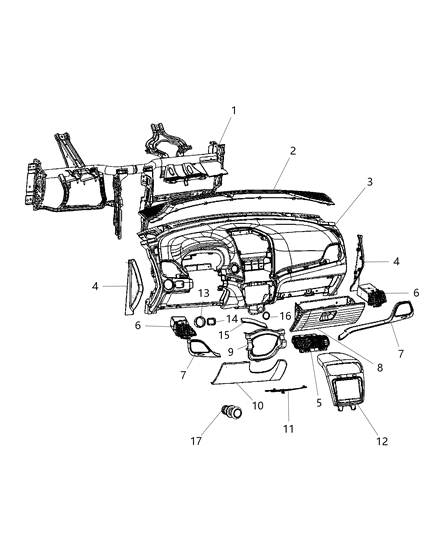 2011 Dodge Journey Instrument Panel of Interior Trim Diagram