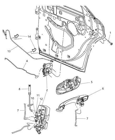 2007 Dodge Charger Handle Exterior Door Diagram for YS96CB6AE