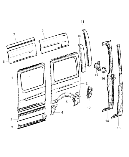 2009 Dodge Sprinter 2500 Panel Bodyside Rear Diagram for 68008479AA
