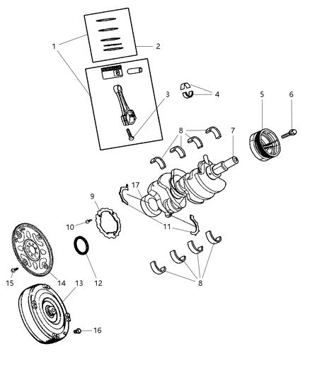 2007 Jeep Grand Cherokee Crankshaft , Pistons , Torque Converter And Drive Plate Diagram 2 - Thumbnail