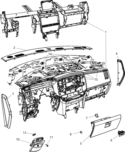 2008 Dodge Ram 1500 Instrument Panel Diagram for 1JX841J8AA