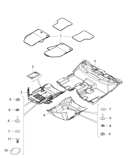 2016 Jeep Renegade Clip Carpet Retainer Clip, Lower Floor Carpet Diagram for 5PL10DX9AA