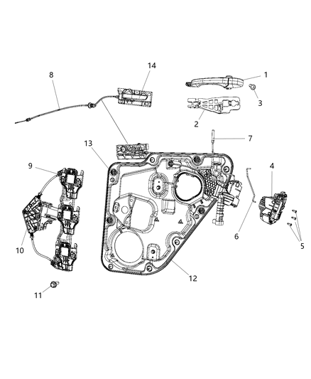 2013 Jeep Grand Cherokee Handle, Outside, Silver, Rear Outer Driver Side Diagram for 1SP27WS2AC