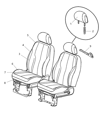 2008 Chrysler PT Cruiser Front Seats - Bucket Diagram 3 - Thumbnail