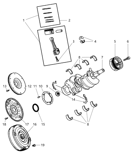 2006 Jeep Commander Crankshaft , Pistons , Bearing , Torque Converter And Flywheel Diagram 1 - Thumbnail