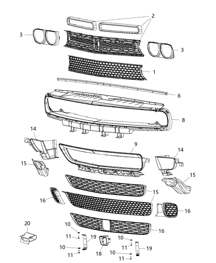 Upper Grille, Front Diagram for 7BK99RXFAB