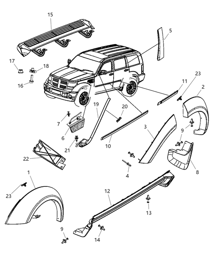 2007 Dodge Nitro Bumper Cover Retainer, Rear Diagram for 6506007AA
