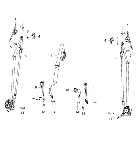 2019 Ram 1500 New Style Seat Belts - Front, Crew Cab Diagram