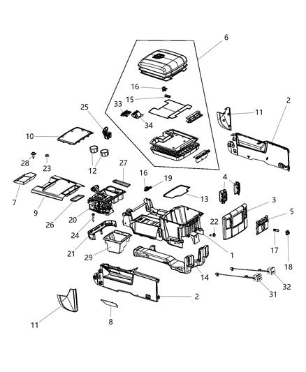 2013 Ram 1500 Bracket Console Diagram for 55365121AB
