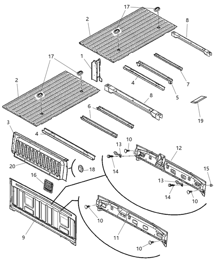 2005 Dodge Ram 1500 Floor Box & Panel Diagram