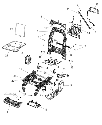 2014 Ram 3500 Pickup Adjusters, Recliners & Shields - Driver Seat Diagram