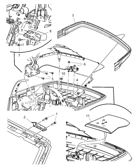 2005 Chrysler PT Cruiser Convertible Top - Attaching Parts Diagram