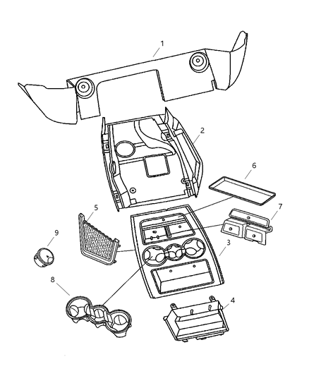 2008 Dodge Ram 3500 Cab Chassis Floor Console Front of Interior Trim Diagram 1 - Thumbnail