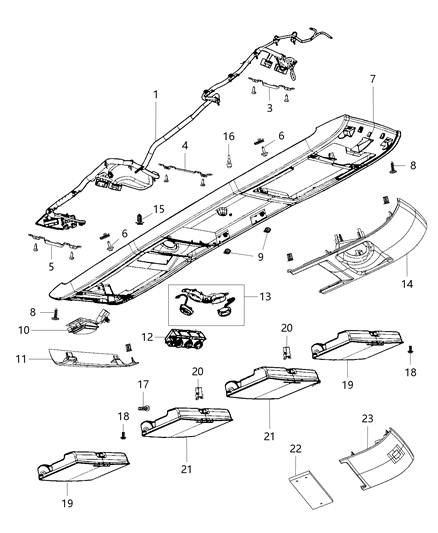 2017 Dodge Grand Caravan Lamp Auxiliary Rear Overhead Console Diagram for 68149284AA