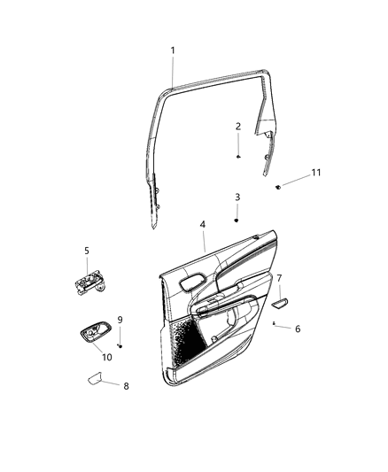 2019 Dodge Journey Handle Bezel, Black, Rear Driver Side Diagram for 1TX39DX9AC