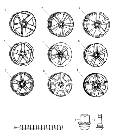 2012 Dodge Challenger Wheel, Alloy Diagram for 1QX23DX8AC