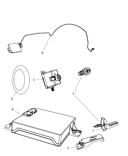2010 Dodge Challenger Transmitter Kit Integrated Key Fob Diagram for 68052065AB