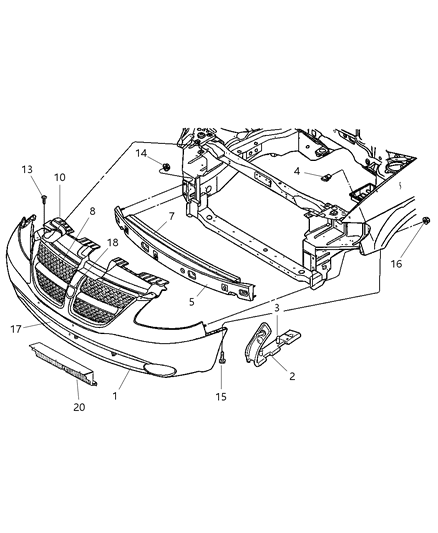 2005 Dodge Caravan Fascia Front Primed Includes Item #2 Diagram for 1AK392B8AA