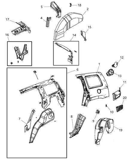 2007 Jeep Patriot Tail Lamp Pocket Diagram for 5160090AB