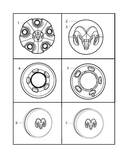 2008 Dodge Ram 3500 Cab Chassis Wheel Covers & Center Caps Diagram
