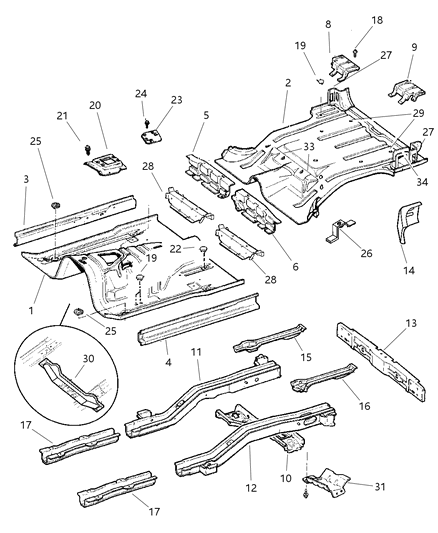 2000 Jeep Cherokee Pan Front Floor Diagram for 5015108AB