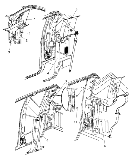 2007 Dodge Ram 3500 Cab Chassis B-Pillar, C-Pillar Diagram
