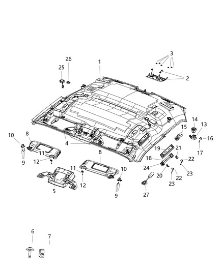 2018 Dodge Challenger Clip Z - Axis Visor & Grab Handle Attaching Diagram for 5073251AA