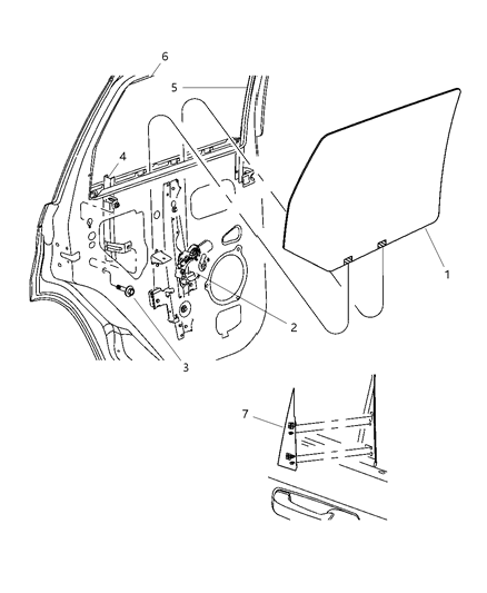 2005 Jeep Grand Cherokee Regulator Rear Door Window Diagram for 55394228AB