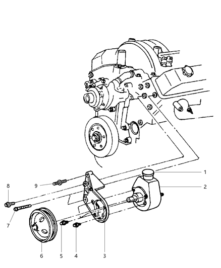 1999 Dodge Ram 2500 Regular Cab Power Steering Pump & Mounting Diagram 1 - Thumbnail