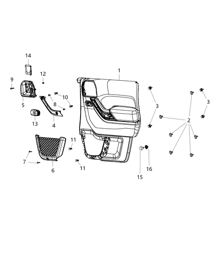 2016 Jeep Wrangler Front Door Trim Panel Diagram 1 - Thumbnail
