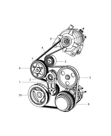 2010 Chrysler Town & Country Pulley Water Pump Serviced With Pump Diagram for 4593664AB