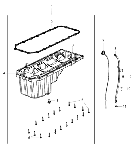 2013 Dodge Durango Engine Oil Pan , Engine Oil Level Indicator And Related Parts Diagram 2 - Thumbnail