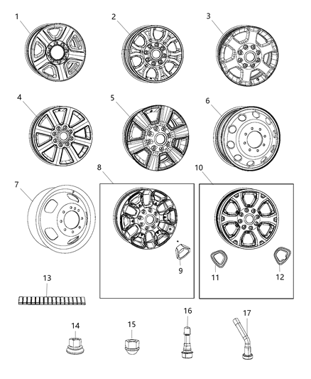 2017 Ram 3500 Pickup Wheels & Hardware Diagram