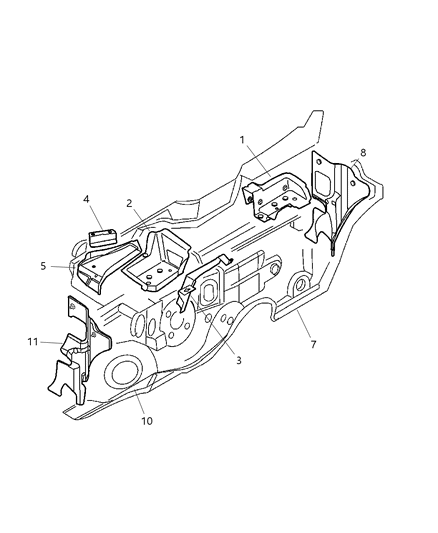 2001 Chrysler PT Cruiser Silencer Cowl Side Diagram for 5027971AA