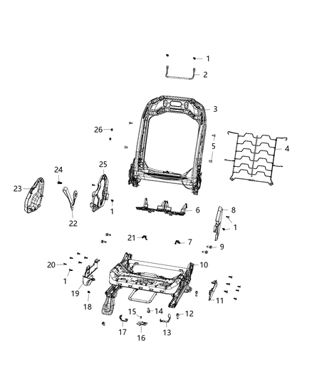 2018 Jeep Wrangler All-new Model Adjusters, Recliners, Shields And Risers - Passenger Seat Diagram 3 - Thumbnail