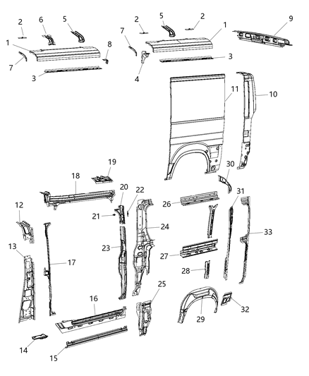 2016 Ram ProMaster 3500 Panels Body Side Diagram 1 - Thumbnail