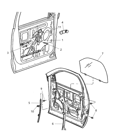2007 Dodge Ram 1500 Channel Front Door Glass Lower Diagram for 55275942AC