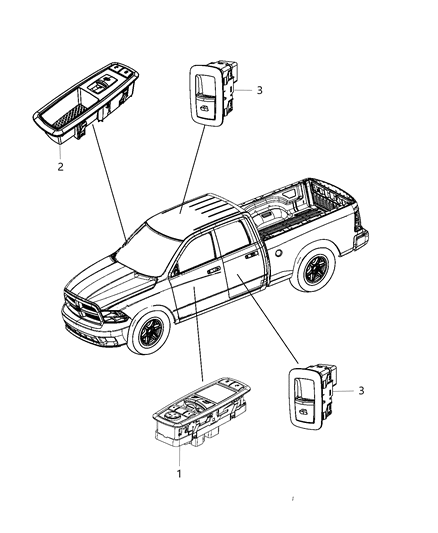 2017 Ram 1500 Switch And Bezel Front Door, Driver Side Diagram for 68148895AB