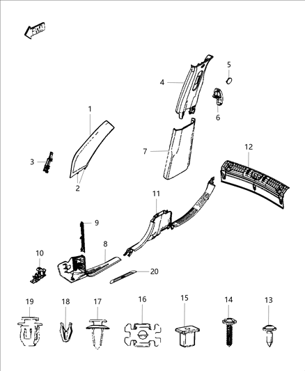 2020 Jeep Compass Lower Trim Panel Retainer, Upper Diagram for 68094743AA
