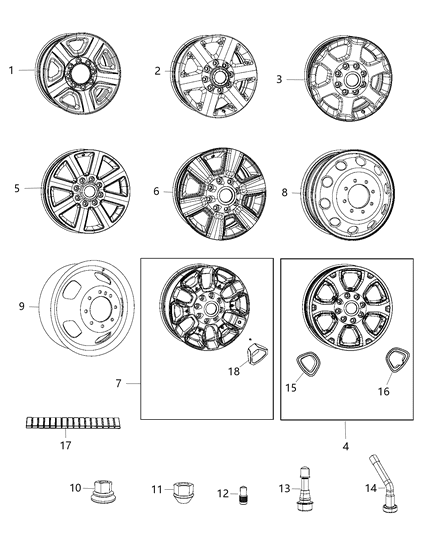 2016 Ram 3500 Pickup Wheels & Hardware Diagram
