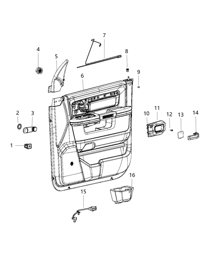 2020 Ram 3500 Door Trim Panel, Black, Front Inner Driver Side Diagram for 6WA791X9AB