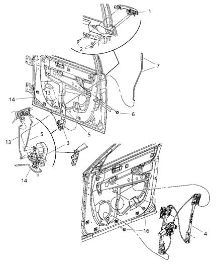 2008 Dodge Magnum Front Door, Hardware Components Diagram