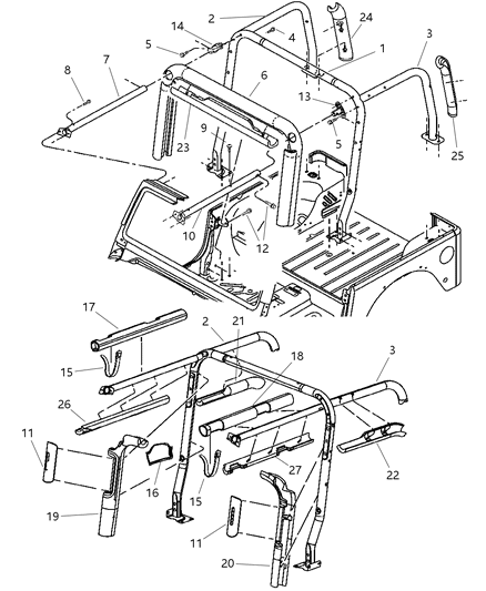 2006 Jeep Wrangler Strap Side Bar Hold Down Includes Sunrider Retention Strap Diagram for 55364482AA