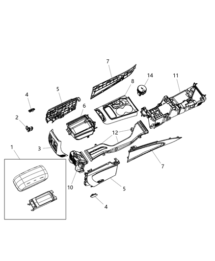 2011 Dodge Durango Floor Console Front Diagram